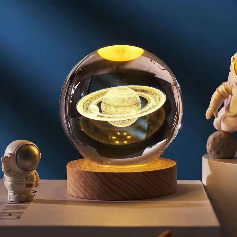 Crystal Ball 3D Inner Carved Solar System Glowing Night Lights Warm Bedside Light Festival And Kid Gift Night Lamp decordunia