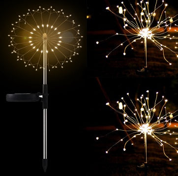 New Ground Plug Solar Fireworks Light LED Light String Copper Wire Outdoor Garden Decoration Star Lights Christmas Lights decordunia