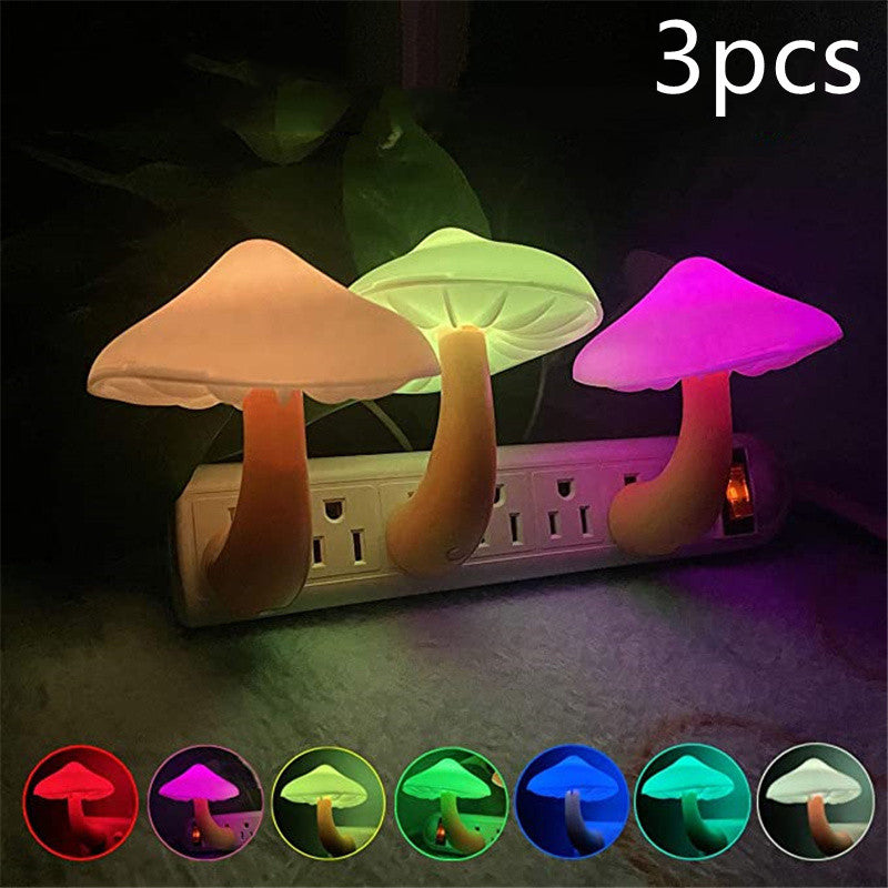 LED Night Light Mushroom Wall Socket Lamp EU US Plug Warm White Light-control Sensor Bedroom Light Home Decoration decordunia