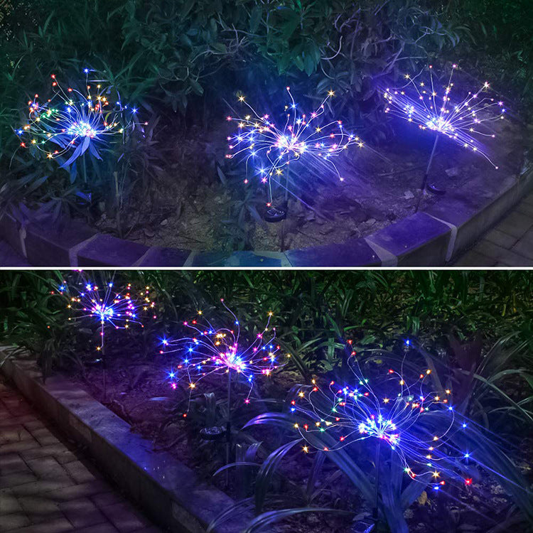 New Ground Plug Solar Fireworks Light LED Light String Copper Wire Outdoor Garden Decoration Star Lights Christmas Lights decordunia