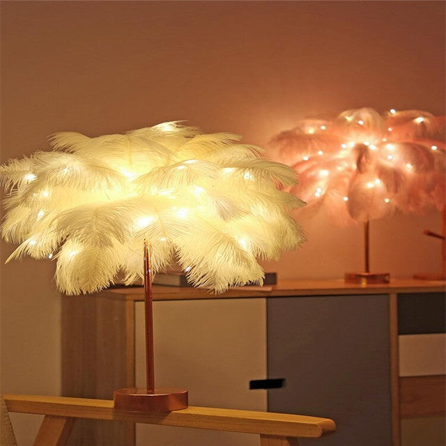 Feather Lamp Nordic Desk Lamp European-Style Bedroom Bedside Feather Table Lamp Night Light Table Lamp Decoration Modern decordunia