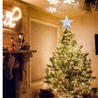 Christmas Tree Top Light Star Snowflake Shape LED Laser Projector Lights Christmas Tree Ornament decordunia