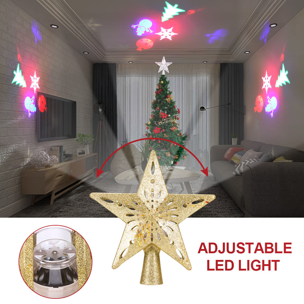 Christmas Tree Top Light Star Snowflake Shape LED Laser Projector Lights Christmas Tree Ornament decordunia