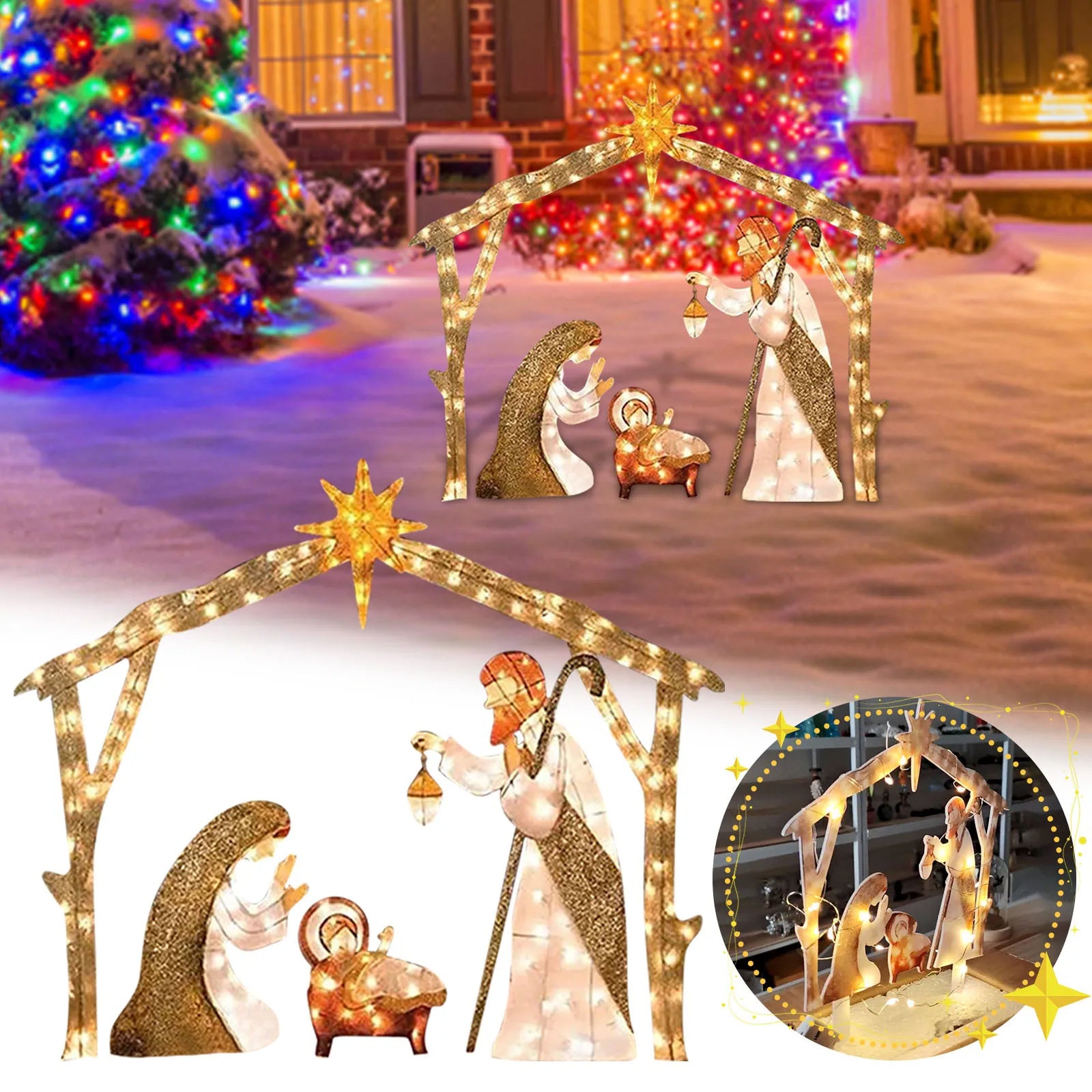 A Family Of Three In The Courtyard Home Decoration With Lights And Electricity Christmas LED Decorations Family Decoration decordunia