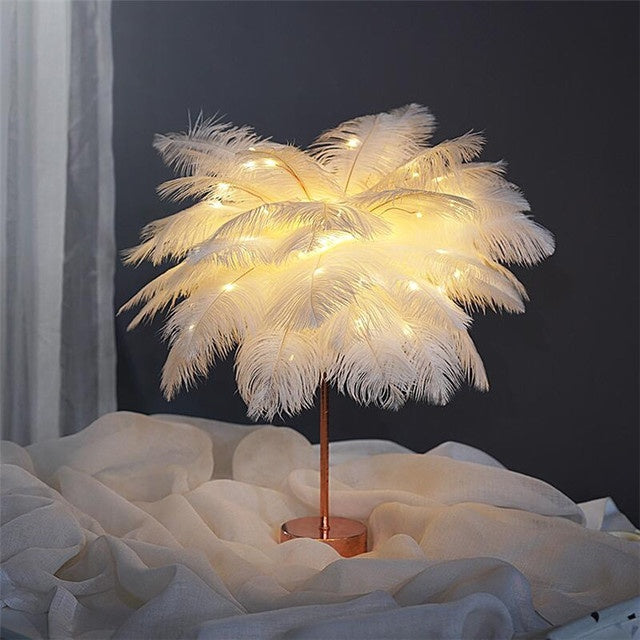 Feather Lamp Nordic Desk Lamp European-Style Bedroom Bedside Feather Table Lamp Night Light Table Lamp Decoration Modern decordunia