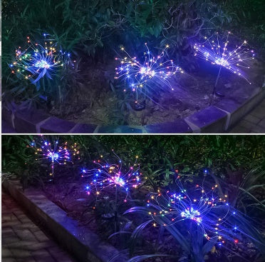 New Ground Plug Solar Fireworks Light LED Light String Copper Wire Outdoor Garden Decoration Star Lights Christmas Lights decordunia