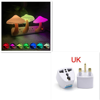 LED Night Light Mushroom Wall Socket Lamp EU US Plug Warm White Light-control Sensor Bedroom Light Home Decoration decordunia