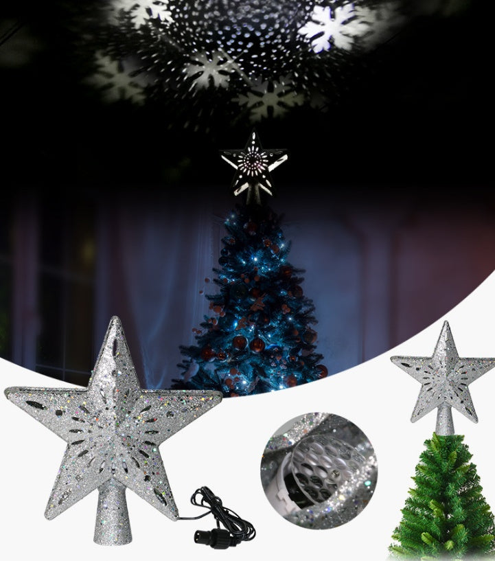 Christmas Tree Top Light Star Snowflake Shape LED Laser Projector Lights Christmas Tree Ornament decordunia