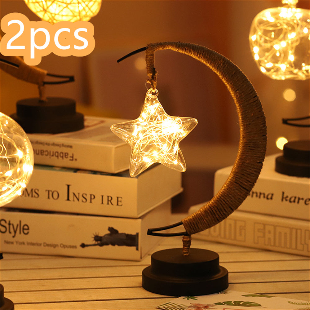 Led Moon Light Wrought Iron Ornament Light Star Shape Copper Wire Light Decorative Light USB Battery decordunia