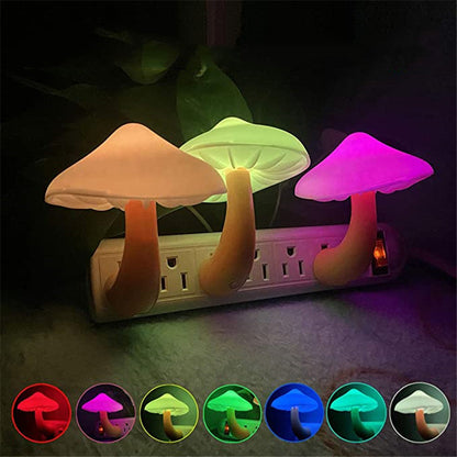 LED Night Light Mushroom Wall Socket Lamp EU US Plug Warm White Light-control Sensor Bedroom Light Home Decoration decordunia