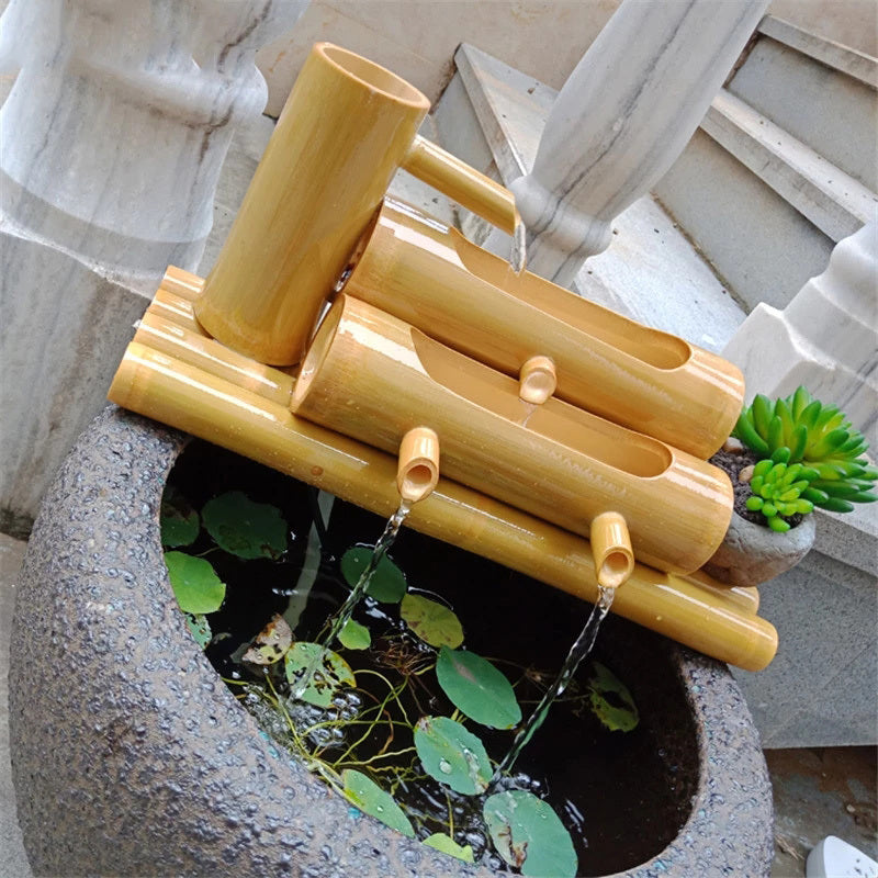 Bamboo Tube Feng Shui Fountain Creative Home Desktop Crafts Waterscape Ornaments
