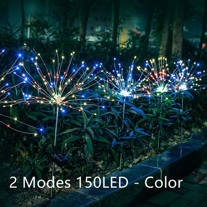 New Ground Plug Solar Fireworks Light LED Light String Copper Wire Outdoor Garden Decoration Star Lights Christmas Lights decordunia