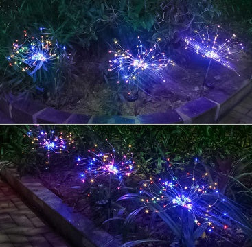 New Ground Plug Solar Fireworks Light LED Light String Copper Wire Outdoor Garden Decoration Star Lights Christmas Lights decordunia