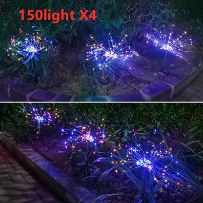 New Ground Plug Solar Fireworks Light LED Light String Copper Wire Outdoor Garden Decoration Star Lights Christmas Lights decordunia