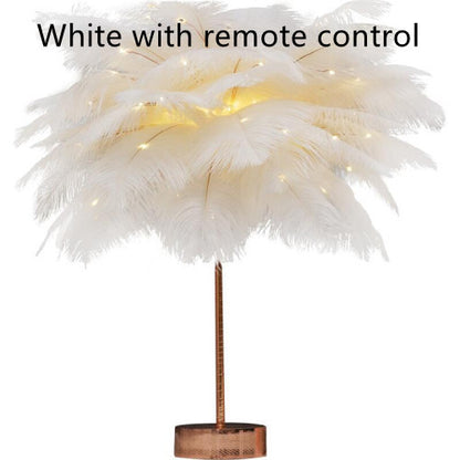 Feather Lamp Nordic Desk Lamp European-Style Bedroom Bedside Feather Table Lamp Night Light Table Lamp Decoration Modern decordunia