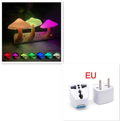 LED Night Light Mushroom Wall Socket Lamp EU US Plug Warm White Light-control Sensor Bedroom Light Home Decoration decordunia