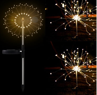 New Ground Plug Solar Fireworks Light LED Light String Copper Wire Outdoor Garden Decoration Star Lights Christmas Lights decordunia