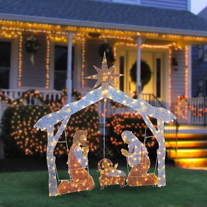 A Family Of Three In The Courtyard Home Decoration With Lights And Electricity Christmas LED Decorations Family Decoration decordunia